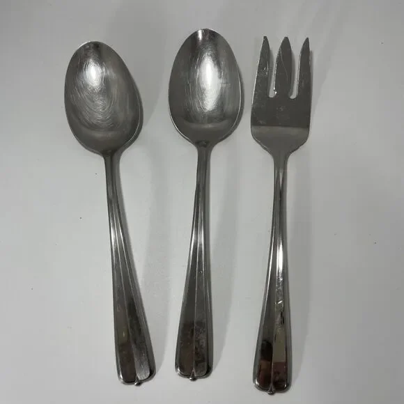 Lot Of 3 Oneida Stainless Gala Impulse Solid Serving Spoon Meat Fork Glossy Vtg - Picture 1 of 6